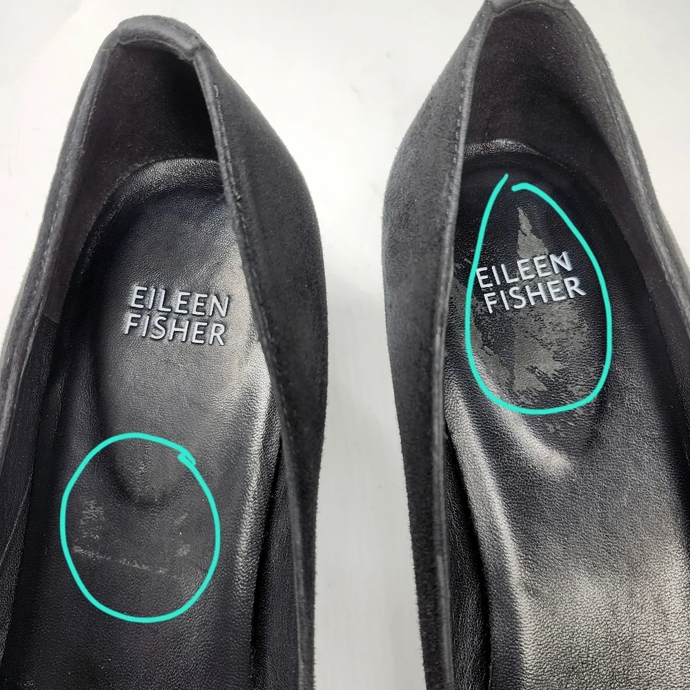 Eileen Fisher Neat Black Suede Round-Toe Low Block Heel Slip-On Pumps - Picture 13 of 14